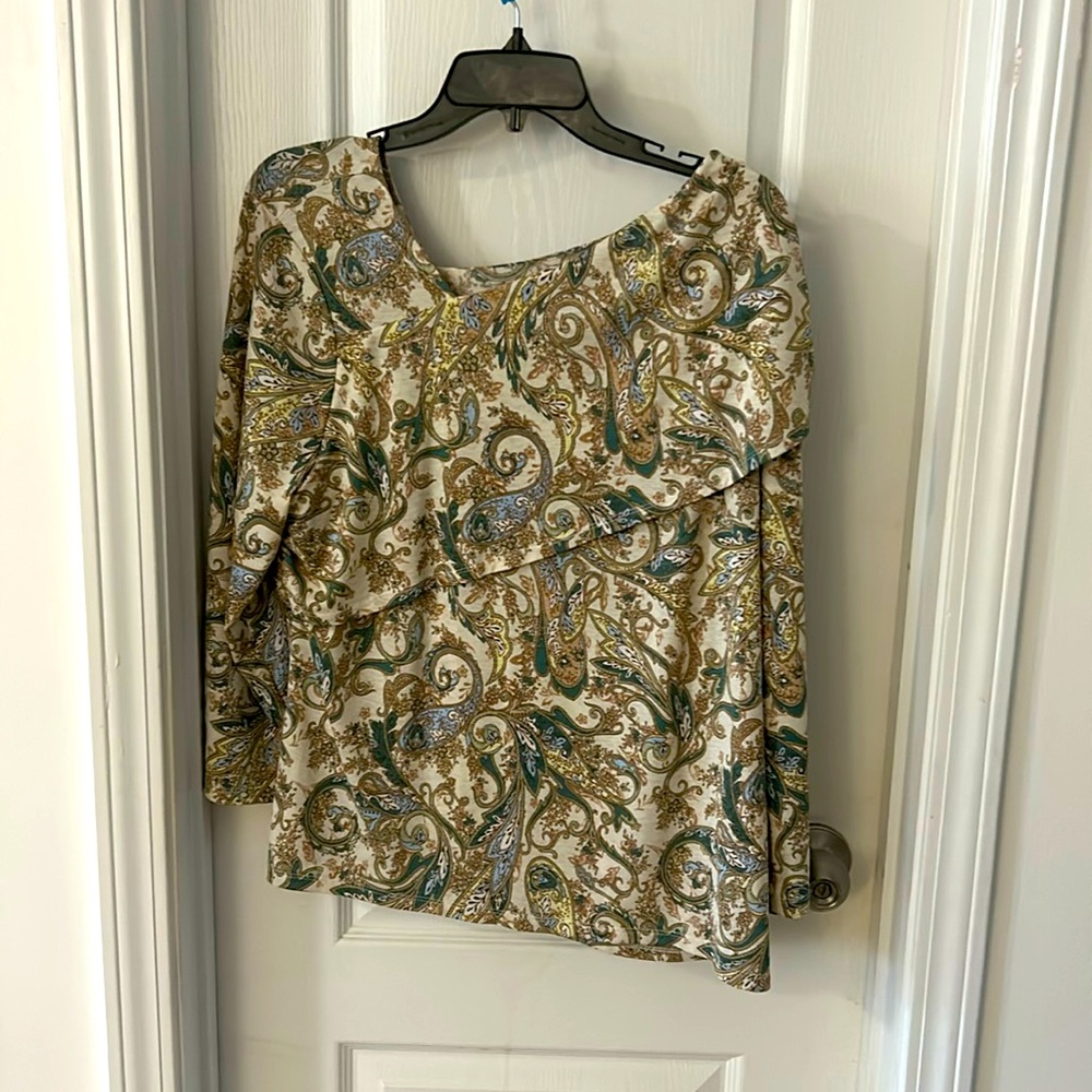 Cato blouse, multi colored; cream, green, light blue.